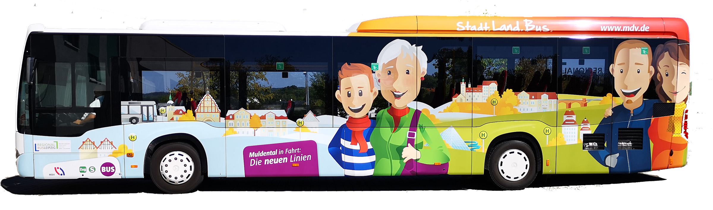 Linienbus im Kampagnenmotiv von "Muldental in Fahrt"